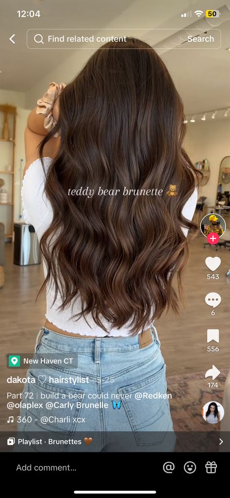 Deep Brunette Balayage, Teddy Bear Hair Color Brown, Teddy Brown Hair Color, Teddy Bear Brunette Hair Color, Brunnete Hair Highlight, Teddy Brunette, Teddy Bear Highlights, Teddy Bear Brunette, Brunette Root Melt