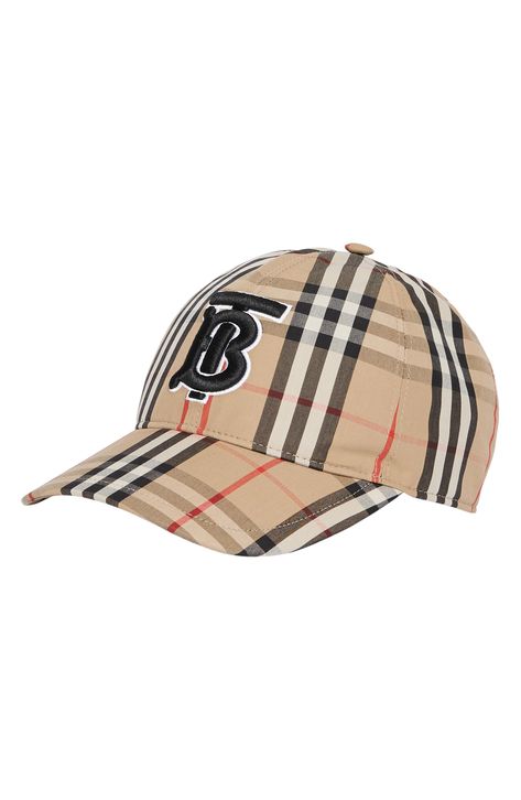 Burberry Vintage Check Baseball Cap available at #Nordstrom Burberry Cap, Logo Elements, Old Sweatshirt, Mad Hat, Floppy Straw Hat, London Logo, Woman Accessories, Burberry Vintage, Bold Logo