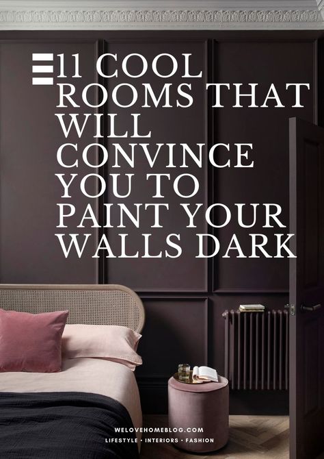 Plum Bedroom Walls, Purple Bedroom Walls, Dark Painted Walls, Plum Bedroom, Dark Walls Living Room, Plum Walls, Dark Gray Bedroom, Dark Grey Rooms, Dark Accent Walls