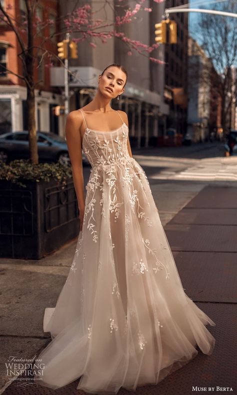 Aline Floral Wedding Dress, Fit And Flare Boho Wedding Dress, Bride No Veil, Berta Dress, Muse By Berta, Boho Chic Wedding Dress, Berta Wedding Dress, Destination Wedding Dress, Boho Chic Wedding