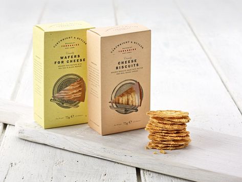 Cartwright & Butler | Dieline - Design, Branding & Packaging Inspiration Crackers Packaging, Monkey Food, Biscuit Packaging, Biscuits Packaging, Cheese Brands, Ice Cream Tubs, Dessert Packaging, Cheese Biscuits, Cookie Packaging