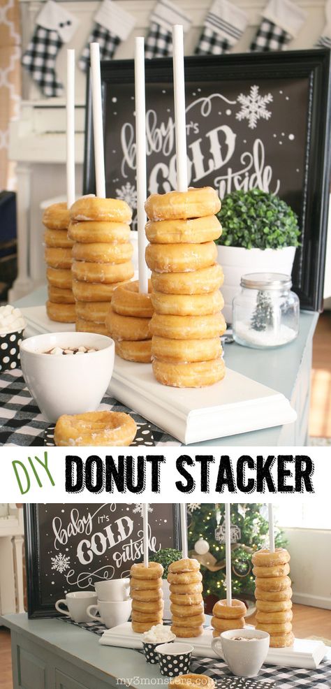 How to build a donut stacker Best Breakfast Bars, Diy Donut, Diy Donuts, Donut Bar, Party Sweets, Breakfast Party, Wedding Buffet, Food Stations, Burger Bar