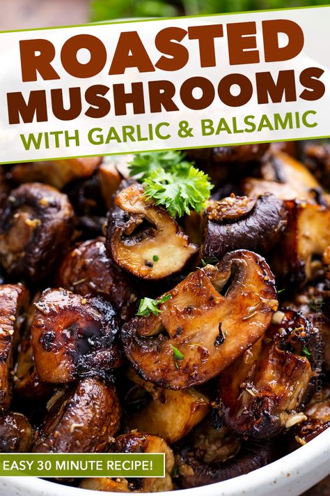 Tried: 1/26/21 good but needed more salt, drain after 10 min, drizzled balsamic glaze. Pku Recipes, Oven Roasted Mushrooms, Low Carb Veggie, Mushroom Side Dishes, Balsamic Mushrooms, Roasted Mushrooms, Protein Recipes, Veggie Dishes, Mushroom Recipes