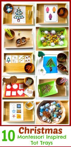 These Christmas Montessori inspired tot trays include easy to put together activities and tons of free printables. Also, included are simple tot ornaments. Christmas Montessori, Tot Trays, Montessori Trays, Diy Montessori, Montessori Lessons, Montessori Toddler Activities, Montessori Preschool, Montessori Ideas, Activities For Children