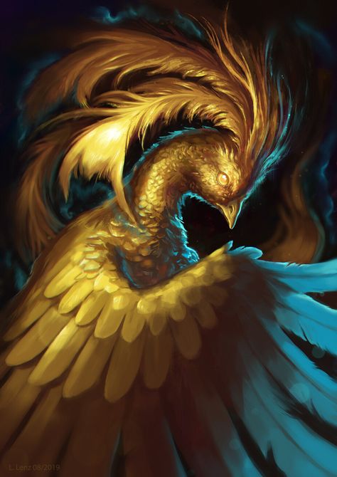 ArtStation - Golden Phoenix, Lisa Lenz Phoenix Mythology, Phoenix Bird Art, Phoenix Wallpaper, Golden Phoenix, Phoenix Images, Mythical Birds, Magic House, Magic Spell Book, Phoenix Art