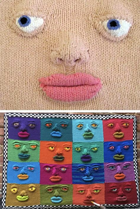 Nose Crochet Pattern, Eye Knitting Pattern, Knitting Cushion Covers, Weird Knitting Patterns, Weird Knitting, Knitted Art, Knitting Pictures, Loop Knitting, Knitting Terms