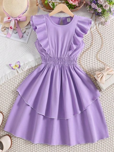 Purple Dresses For Kids, Purple Cute, Shein Kids, African Dresses For Kids, Frock Patterns, Kids Dress Wear