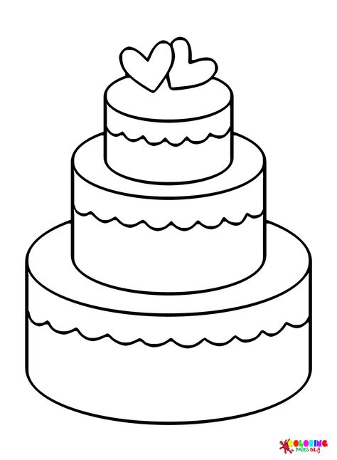 Wedding Cake Coloring Page, Wedding Cake Yellow Flowers, Wedding Cake Drawing, Wedding Cake Icon, Wedding Cake Color, Cake Coloring Pages, Cake Coloring, Yellow Wedding Cake, Happy Birthday Typography