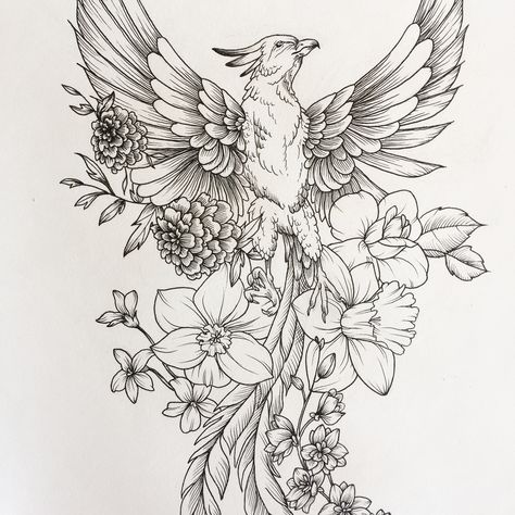 Swipe for detail pictures on my latest piece. This was such a fun challenge and I loved experimenting with some new animals! Feel free to send me new ideas! Thank you to all of the people who have admired or purchased my work. The support has been phenomenal! #art #feathers #tattoo #sketch #sketchbook #ink #line #pheonix #lion #flowers #blooms #bloom Phoenix Sketch, Kunst Tattoos, Phoenix Tattoo Design, Tattoo Zeichnungen, Initial Tattoo, Phoenix Tattoo, Amazing Artwork, Feather Tattoos, Hip Tattoo