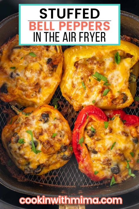 Make these Stuffed Bell Peppers in the Air Fryer for an easy meal that’s super flavorful and healthy! These peppers are packed with nutrients and they’re so delicious! They come together quickly too, and in under an hour you have tasty, cheesy, and beefy peppers ready to be devoured! Try them today! Taco Stuffed Peppers Air Fryer, Low Calorie Stuffed Bell Peppers, Stuffed Bell Peppers Air Fryer, Bell Peppers Air Fryer, Air Fryer Bell Peppers, Peppers Air Fryer, Air Fryer Stuffed Peppers, Taco Stuffed Peppers, Air Fryer French Fries