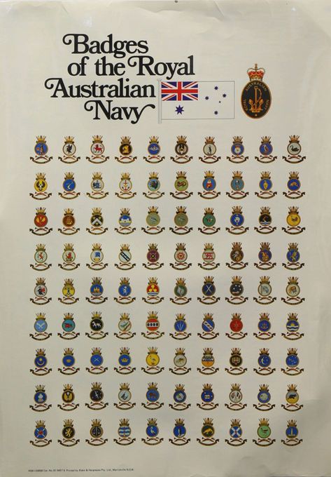 Badges of the Royal Australian Navy Printed by Blake and Hargreaves Pty Ltd Marrickville NSW Australian Navy, Joining The Navy, Australian Defence Force, Royal Australian Navy, Navy Art, Alphabet Code, Wooden Boat Plans, Anzac Day, Maritime Museum