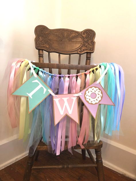 Sweet Birthday Decorations, High Chair Skirt, Two Sweet Birthday, High Chair Tutu, 2nd Birthday Party For Girl, Cake Smash Props, Birthday Donuts, Second Birthday Ideas, 2nd Birthday Party Themes