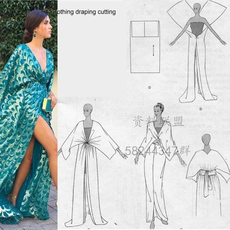 Zero Waste Garments, Diy Kaftan Dress Pattern, Diy Flowy Dress, Kaftan Pattern Sewing, Kaftan Diy, Drape Dress Pattern, Kaftan Pattern, Clothing Pattern Design, Zero Waste Fashion