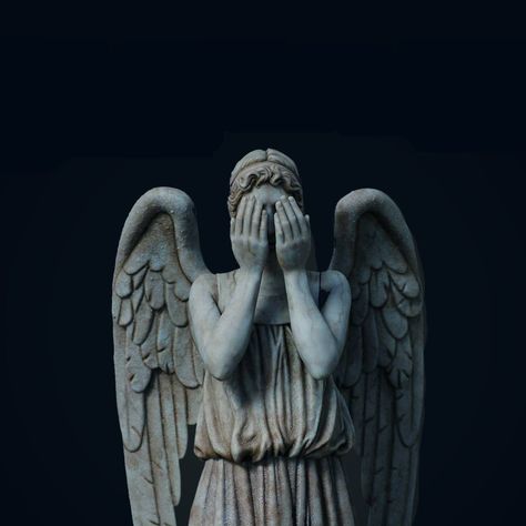 Angel Statue Aesthetic, Crying Angel Statue, Stat Block, Statue Aesthetic, Crying Angel, Angel Icon, Cemetery Angels, Digital Projection, Weeping Angel