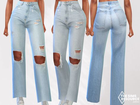 The Sims Resource - Ice Blue Wide Leg Ripped Mom Jeans Tshirts Sims 4 Cc, Sims 3 Cc Pants, The Sims 4 Cc Everyday Clothes, Bottoms Cc Sims 4, Sims 4 Female Bottoms, Sims 4 Mom Jeans, Sims 4 Cc Women Pants, Sims4 Cc Bottoms, Sims 4 Ripped Jeans