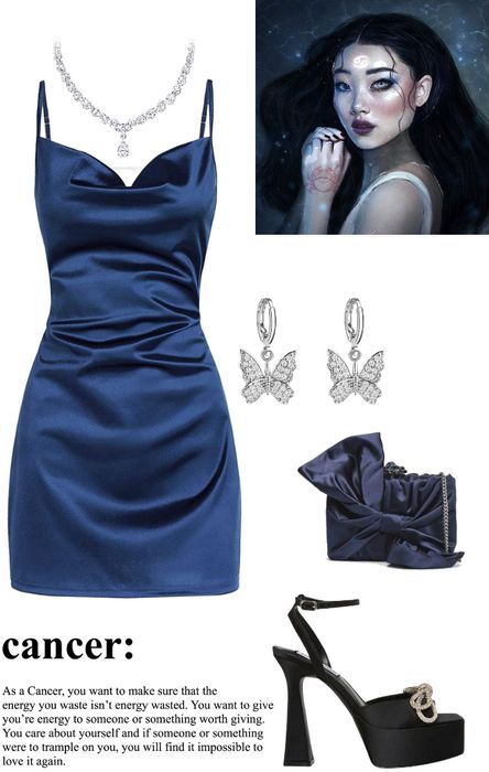 Cancerian Outfits, Blue Date Night Outfit, Cancerian Art, Cancerian Aesthetic Outfits, Cancerian Venus Style, Cancerian Aesthetic, Zodiac Vibes, Sign Dress, Style Analysis