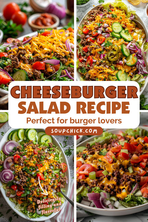 Cheeseburger Salad Recipe Hamburger Salad Recipes, Hamburger Salad, Cheeseburger Salad Recipe, Cheeseburger Salad, Homemade Cheeseburgers, Keto Cereal, Homemade Lunch, Cold Lunches, Romaine Lettuce Salad