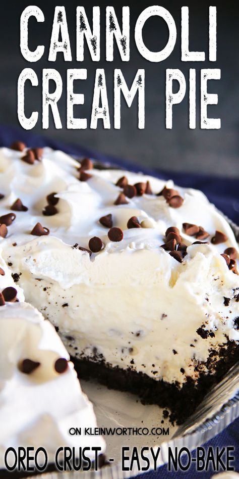 Easy Oreo Cannoli Cream Pie is a simple no-bake pie recipe that is perfect for all the holiday parties Cannoli Cheesecake Pie, Easy Cream Pie, Tissue Art, Crust Designs, Baking Recipes Pie, Oreo Pie, Cannoli Recipe, Cannoli Cream, Fluff Desserts