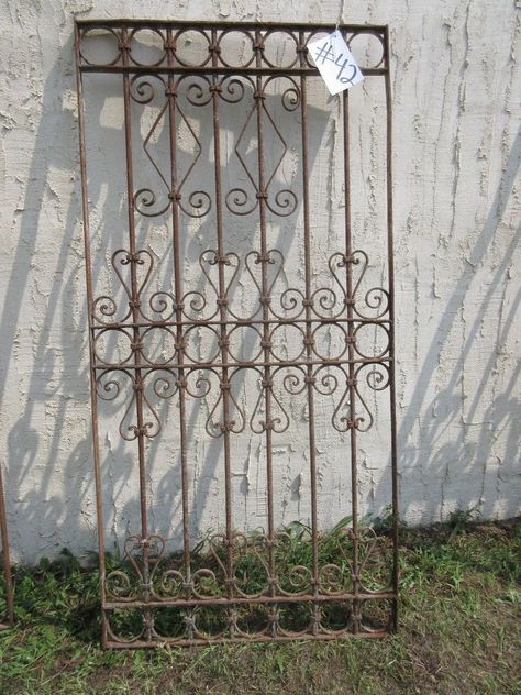 33.5x68  Antique+Victorian+Iron+Gate+Window+Panel+Fence+Architectural+Salvage+Door+#42+ Wrought Iron Gates Privacy, Iron Fence Privacy Ideas, Panel Fence, Cottage Details, Window Exterior, Easy Fence, Garden Fences, Fence Stain, Fence Planters