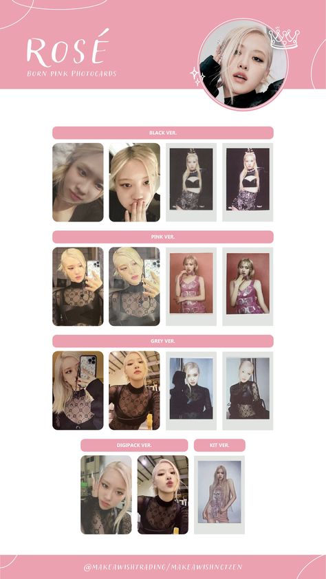 Rose Born Pink Photocard, Card Rosé Blackpink, Card Rosé, Born Pink Photocard, Pink Photocard, Polaroid Kpop, Pink Template, Rose Pink Hair, Templat Kotak