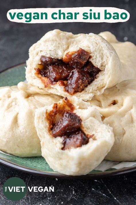 Vegan Char Siu Bao (BBQ Buns) - The Viet Vegan Recipes Vietnamese, Char Siu Bao, Char Siu Sauce, Siu Bao, Homemade Seitan, Vegan Chinese, Vegetarian Bbq, Mapo Tofu, Yeast Breads