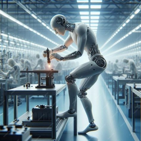 Premium Photo | Robot working in a futuristic factory operating a system Futuristic Factory, The Factory, Stationery Templates, Business Card Maker, Flyer Maker, Poster Maker, Card Banner, Poster Invitation, Presentation Template Free