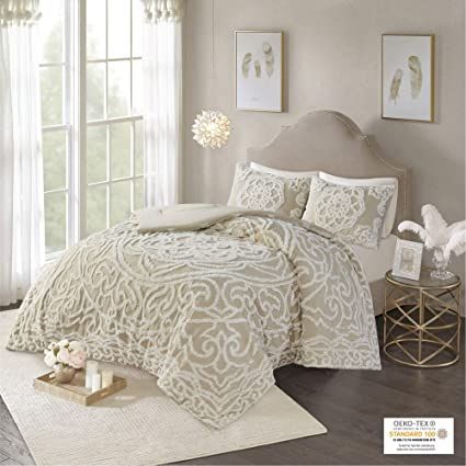 Amazon.com: Madison Park Laetitia Comforter Bohemian Tufted 100% Cotton Chenille, Medallion Shabby Chic All Season Down Alternative Bed Set with Matching Shams, Full/Queen(90"x90"), Floral Taupe: Bedding & Bath Taupe Comforter, Ivory Comforter, Cotton Comforter Set, King Comforter Sets, Cotton Comforters, Queen Comforter Sets, The Madison, Madison Park