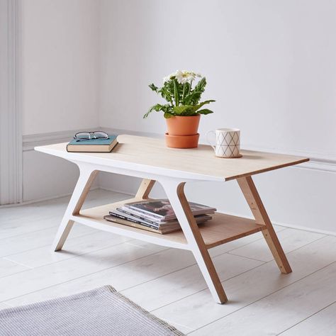 Hand built birch plywood end grain coffee table.The Levelland coffee table is available in four different edge finishes, petrol blue, pebble grey, white (pictured) and natural birch (oiled).Taking it's design cues from classic silhouettes, the Levelland range really showcases the beautiful, tonal lines of the sustainable Baltic birch endgrain plywood. Made using CNC technology, then built and finished by hand, this collection is a union of traditional and contemporary techniques. The Levella... Plywood Furniture Plans, Cnc Furniture Plans, Plywood Coffee Table, Plywood Table, Furniture Design Inspiration, Cnc Furniture, Wood Furniture Design, Flat Pack Furniture, Plywood Furniture