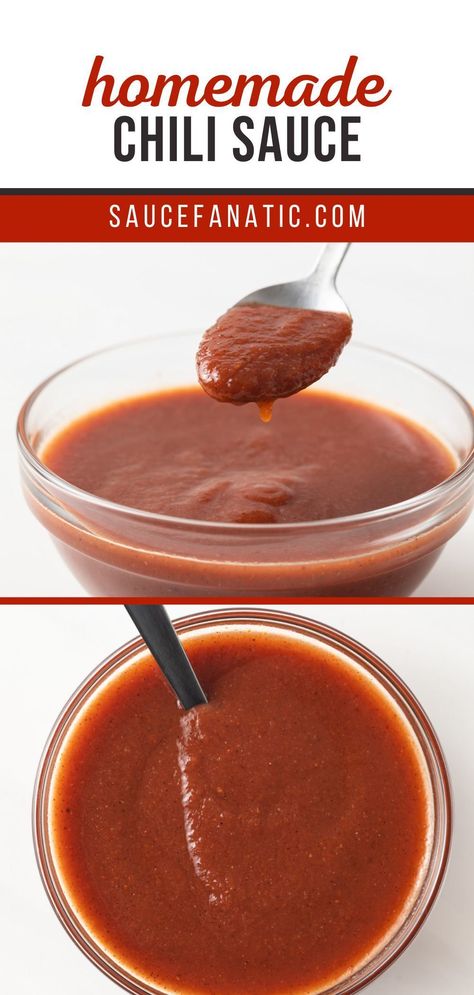 You'll never want plain ketchup again! This homemade chili sauce is the perfect balance of sweet and savory. Serve this condiment as a sandwich spread, on top of hot dogs or hamburgers, or as a dip for shrimp. Diy Chili Sauce, Recipe For Homemade Chili, Dipping Sauce For Shrimp, Sauce For Shrimp, Spicy Sauces, Mexican Sauces, Homemade Chili Sauce, Hot Dog Sauce Recipe, Honey Sriracha Sauce