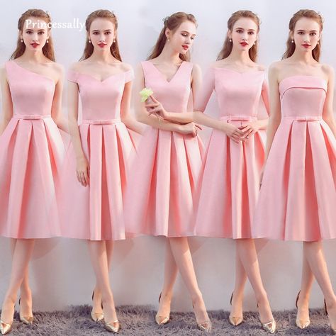 Groomsmen Dress, Summer Wedding Guest Dresses, Weddings Idea, Bridesmaid Dresses 2018, Tea Length Bridesmaid Dresses, Satin Bridesmaid Dress, Short Satin, Dress Wedding Party, Pink Bridesmaid Dress