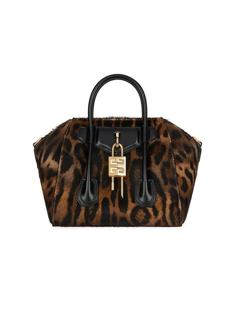 Shop Givenchy Mini Antigona Lock Bag In Leopard Print Haircalf | Saks Fifth Avenue Givenchy Mini Antigona, Mini Antigona, Givenchy Antigona, Leopard Bag, Fall Handbags, Givenchy Bag, Cheetah Print, Givenchy, Calf Leather