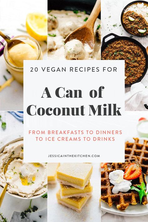 Have a can of coconut milk and don't know what to do with it? Here are 20 Easy Vegan Recipes that Use a Can of Coconut Milk! They range from breakfast to dinners to ice creams to drinks! Recipes With Coconut Milk, Recipes Using Coconut, Recipes Using Coconut Milk, Recipes With Coconut, Coconut Milk Dessert, Milk Dessert, Coconut Milk Recipes, Canned Coconut Milk, Coconut Recipes