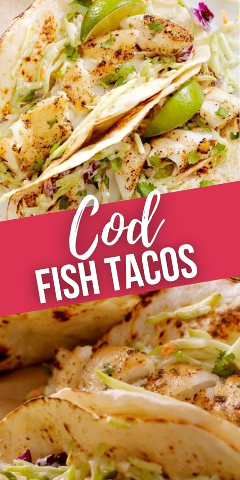 These Cod Fish Tacos are so addictive. They have everything that your family will love. They are an irresistible, quick and easy dinner. How To Cook Cod, Cod Fillet Recipes, Cod Fish Tacos, Seafood Sandwiches, Cod Fish Recipes, Fish Recipes Baked, Homemade Fajita Seasoning, Fish Dinner Recipes, Recipe For Summer