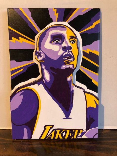 Kobe Painting, Kobe Bryant Painting, Basketball Canvas Painting, Basketball Painting, Led Painting, Basketball Canvas, Battery Operated Led Lights, Painting Stuff, Vaporwave Art