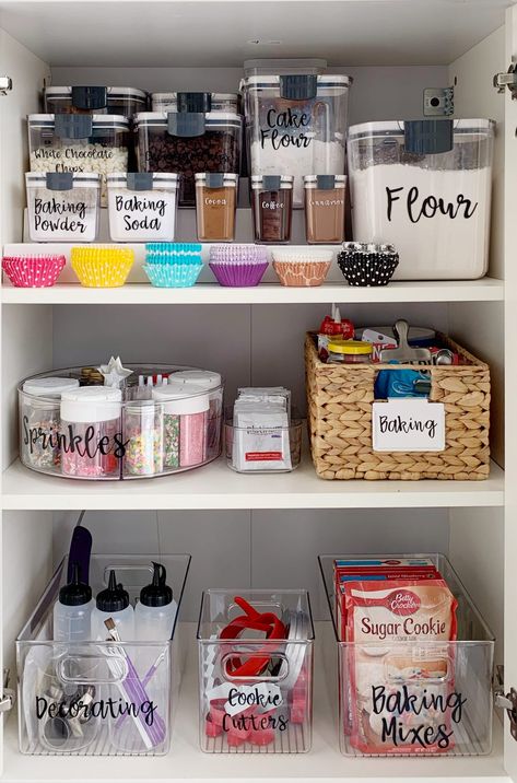 How to Organize a Cabinet Style Pantry - Style + Dwell Baking Supplies Organization, Baking Organization, Baking Cupboard, Baking Storage, Baking Station, Kitchen Cupboard Organization, Kitchen Cabinet Organization Ideas, Organized Pantry, Pantry Organisation