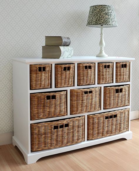 Tetbury Wide Storage Chest of drawers with Wicker Baskets. Very solid basket storage unit. Generously sized. FULLY ASSEMBLED: Amazon.co.uk: Kitchen & Home Wicker Basket Storage Unit, Wicker Basket Storage, Wicker Dresser, Large Chest Of Drawers, White Chest Of Drawers, Drawer Storage Unit, Wooden Storage Cabinet, Baskets Storage, Mother Dresses