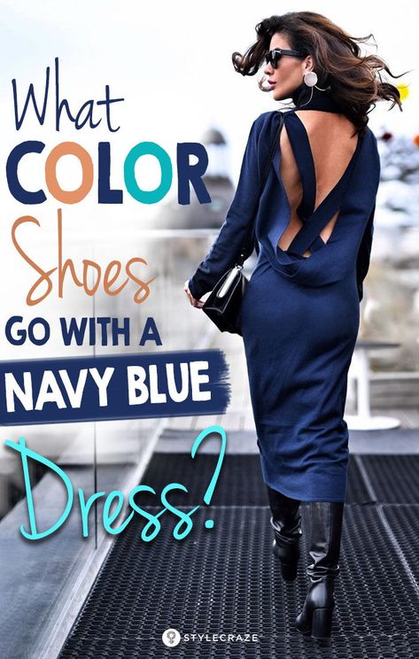 What Color Shoes Go With A Navy Blue Dress? #fashion #women #style Navy Dress Styling, Navy Dress Silver Shoes, Navy Satin Dress Outfit, Navy Dress And Black Shoes, Navy Formal Dress Accessories, Navy Dress Outfit Winter, Navy Blue Cocktail Dress Outfit, Navy Blue Dress Winter, Accessories For Navy Blue Dress