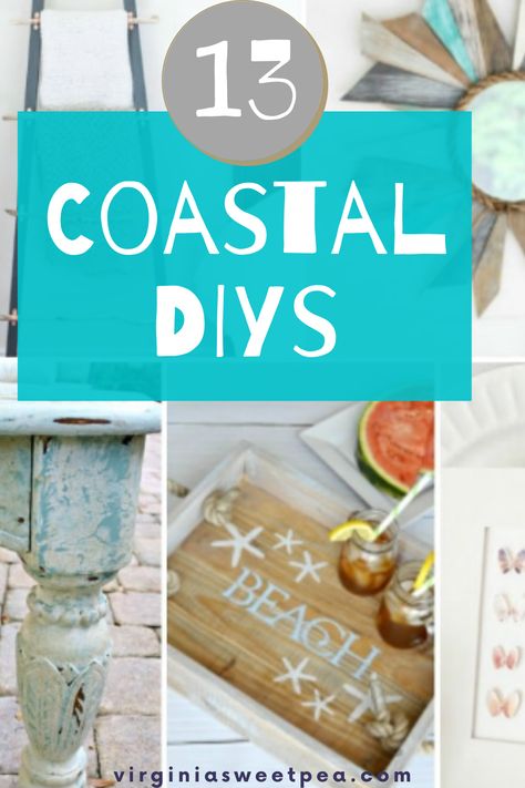 13 Coastal DIY Project Ideas - If you like coastal decor, check out 13 DIY coastal projects that you can make for your home.  #coastaldecor Beach House Decor Diy Crafts, Coastal Diy Decor Projects, Diy Coastal Art, Beach House Diy Decor, Beach Diy Decor, Coastal Fall Decor Ideas, Coastal Decorating Ideas, Nautical Decor Diy, Diy Coastal Decor