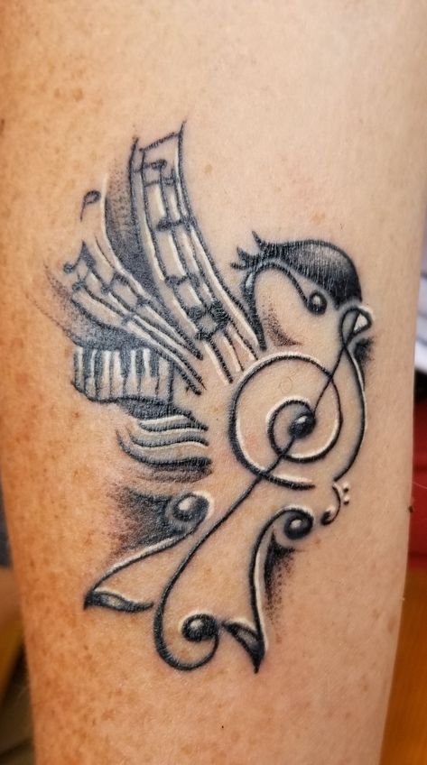 Song bird!!! Sunflower Music Note Tattoo, Music Hummingbird Tattoo, Bird With Music Notes Tattoo, Butterflies And Music Notes Tattoo Ideas, Owl Music Tattoo, Notes Tattoo, Music Notes Tattoo, Clown Tattoo, Note Tattoo