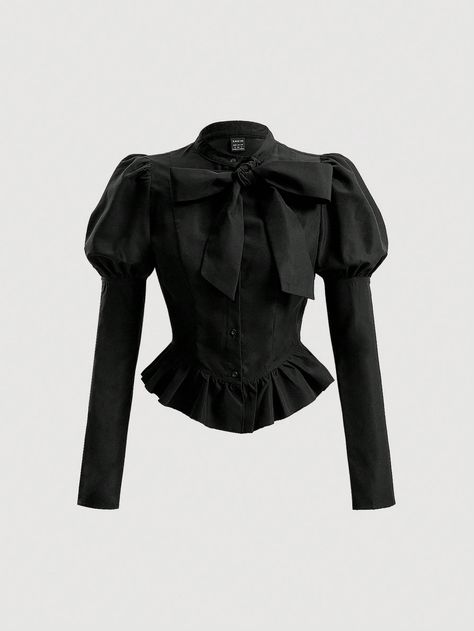 SHEIN MOD Tie Neck Gigot Sleeve Ruffle Hem BlouseI discovered amazing products on SHEIN.com, come check them out! Gigot Sleeve, Ruffle Hem Blouse, Fashion Top Outfits, Modest Fashion Outfits, Tie Neck, Dream Clothes, Amazing Products, Ruffle Hem, Traditional Outfits