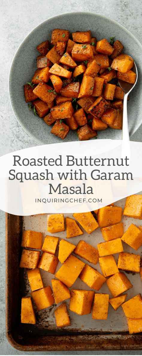 Roasting Butternut Squash, Easy Roasted Vegetables, Butternut Squash Cubes, Masala Spice, Vegetarian Side Dishes, Butternut Squash Recipes, Masala Recipe, Weeknight Dinner Recipe, Roasted Butternut Squash