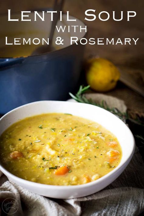 Lentil Soup With Lemon, Soup With Lemon, Vegetarian Lentil Soup, Soup For Lunch, Vegetarian Soup Recipes, Red Lentils, Lemon Rosemary, Red Lentil Soup, Soft Foods