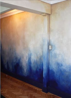 Water Washed Wall, Sky Blue Wall Paint, Unique Painting Ideas For Walls, Penny Flooring, Starry Ceiling, Wall Painting Techniques, Painting Walls, Colors Wall, Faux Painting