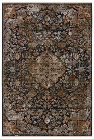 Joss & Main Miko Oriental Black/Dark Taupe Area Rug | Wayfair