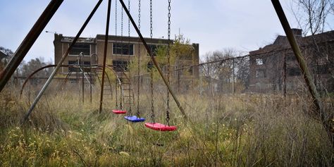 Abandoned Playground, Old Playground, Teaching Board, Teeter Totter, School Playground, Metal Slide, Monkey Bars, Aesthetic Photos, Swing Set