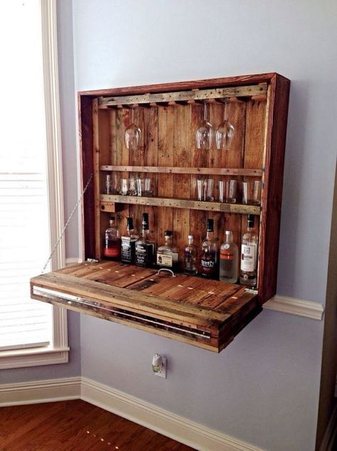 Bar Table Diy, Bar Pallet, Apartment Bar, Pallet Wine Rack, Made From Pallets, Wall Mounted Bar, Bar In Casa, Pallet Bar, Pallet Projects Furniture