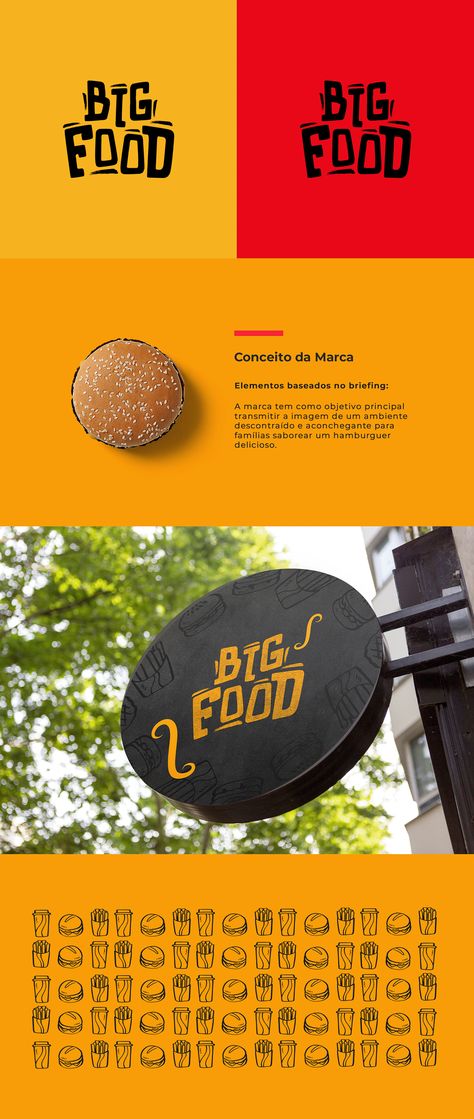 Big Food - Branding on Behance Food Logos Inspiration, Fastfood Branding Design, Visual Identity Design Branding Food, Burger Restaurant Logo Design, Food Business Branding, Modern Food Branding, Food Identity Branding, Food Identity Design, Brand Identity Portfolio