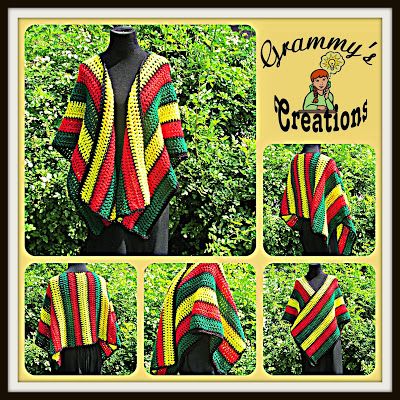 Grammy Dirlam: Be Happy Reggae Wrap Crochet Pattern Release Rasta Crochet, Marley Crochet, Wrap Crochet Pattern, Crochet Bob, Crochet Wear, Crochet Hearts, Crochet Unique, Don't Worry Be Happy, Knit Scarves