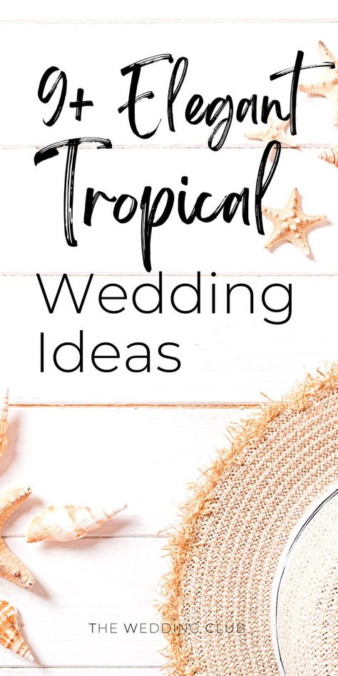 The elegant tropical wedding theme is one of those wedding styles that never left when it first arrived on the scene in 2013. Personally, we love any theme that could possibly involve the beach, but on a note of caution, themes like these can be very risky to work with as they can easily look tacky. Nonetheless, tropical wedding themes can be as versatile as you’d like them to be. You can go bright and colorful, which creates a fun wedding vibe, or, you can opt for a chic or boho island style... Tropical Wedding Ideas Decor, Tropical Seating Chart Wedding, Tropical Wedding Decor Ideas, Caribbean Theme Wedding, Tropical Elegance Wedding, Island Wedding Colors, Boho Tropical Wedding Decor, Elegant Hawaiian Wedding, Beach Wedding Color Schemes Tropical