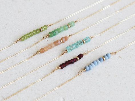 Dainty Beaded Necklace/ Birthstone Bar Necklace/ Layering | Etsy Rondelle Necklace, Necklace Model, Necklace Birthstone, Jewelry Appraisal, Necklace Delicate, Necklace Layering, Birthstone Bracelets, Bar Bracelets, Solid Gold Jewelry